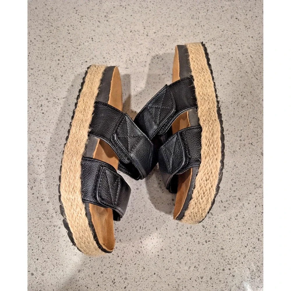 Olivia Miller Women's Palm Cove Espadrille Slide Sandals Black Size 6